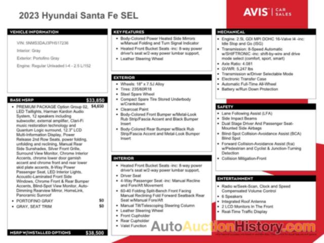 HYUNDAI SANTA FE SEL PREMIUM, 5NMS3DAJ3PH517236