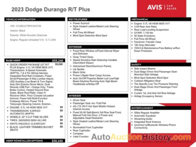 DODGE DURANGO R/T, 1C4SDJCT8PC553738