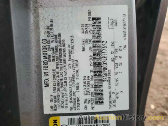 FORD FUSION SEL, 3FA6P0CD3LR117652