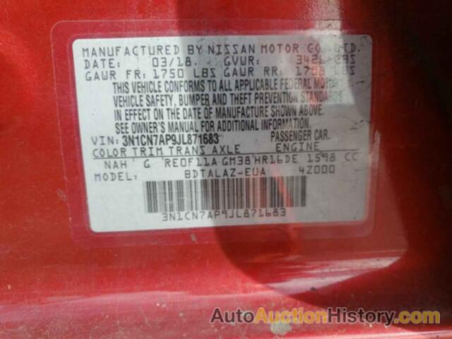 NISSAN VERSA S, 3N1CN7AP9JL871683