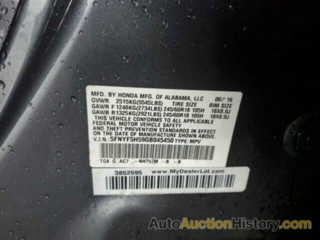 HONDA PILOT EXL, 5FNYF5H59GB045450