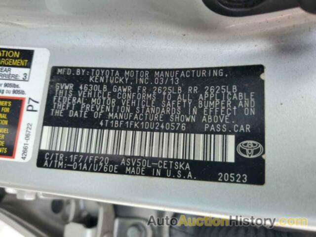 TOYOTA CAMRY L, 4T1BF1FK1DU240576