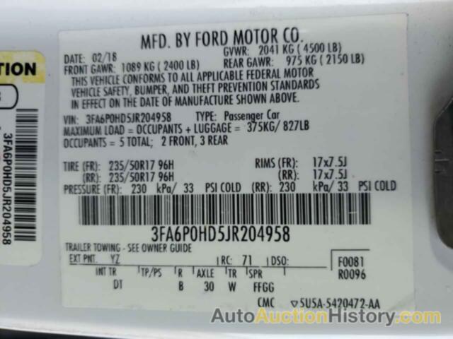 FORD FUSION SE, 3FA6P0HD5JR204958