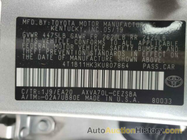 TOYOTA CAMRY L, 4T1B11HK3KU807864