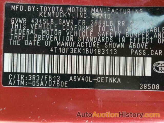 TOYOTA CAMRY BASE, 4T1BF3EK1BU183113