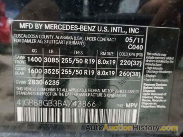 MERCEDES-BENZ M-CLASS 350 4MATIC, 4JGBB8GB3BA743866