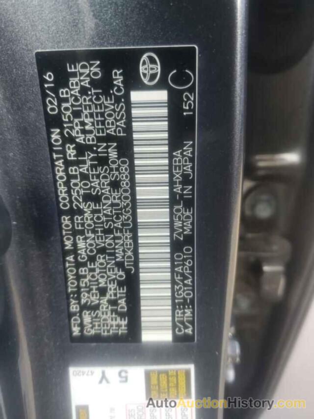 TOYOTA PRIUS, JTDKBRFU3G3008880