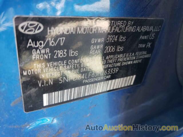 HYUNDAI ELANTRA SEL, 5NPD84LF6JH263339