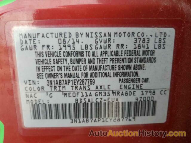 NISSAN SENTRA S, 3N1AB7AP1EY287769