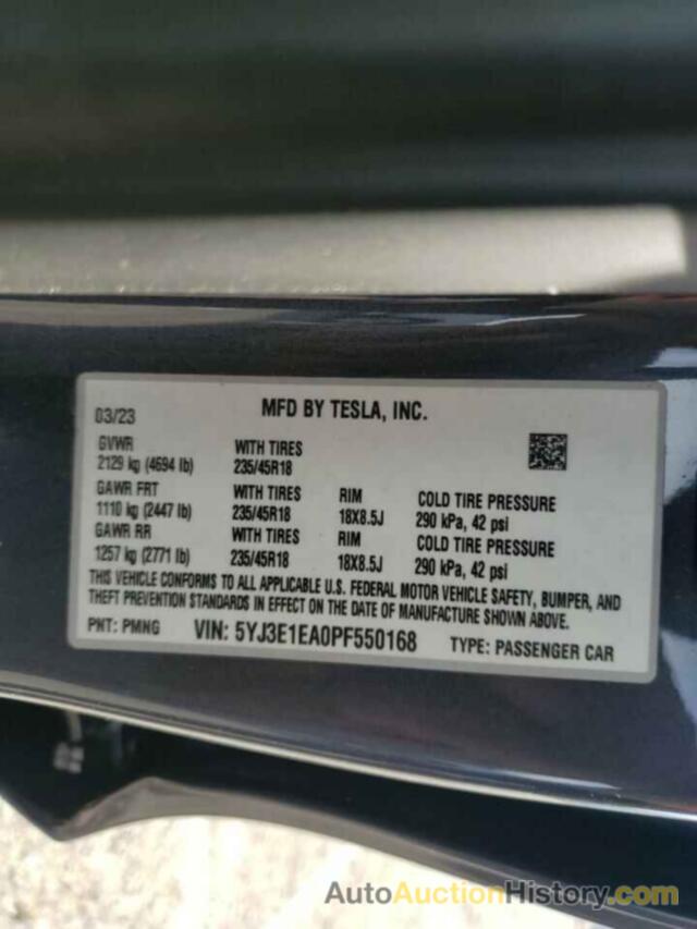 TESLA MODEL 3, 5YJ3E1EA0PF550168