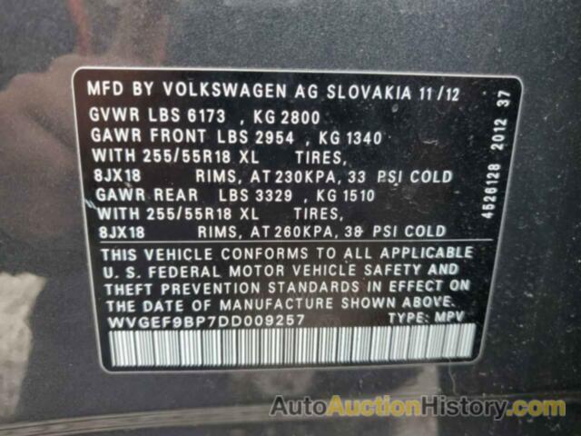 VOLKSWAGEN TOUAREG V6, WVGEF9BP7DD009257