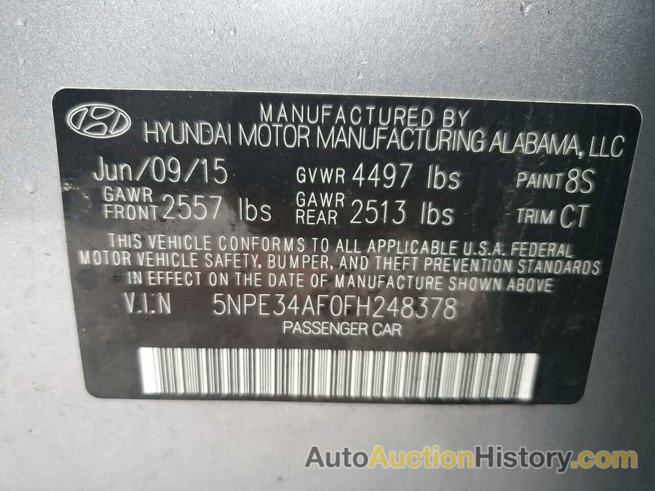 HYUNDAI SONATA SPORT, 5NPE34AF0FH248378