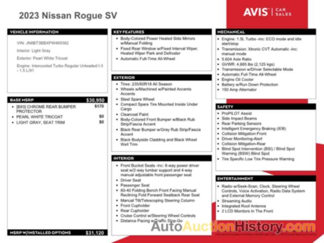 NISSAN ROGUE SV, JN8BT3BBXPW469382