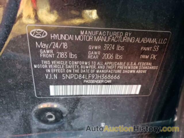 HYUNDAI ELANTRA SEL, 5NPD84LF9JH368666