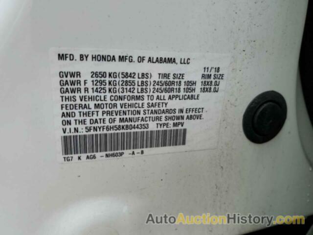 HONDA PILOT EXL, 5FNYF6H58KB044353