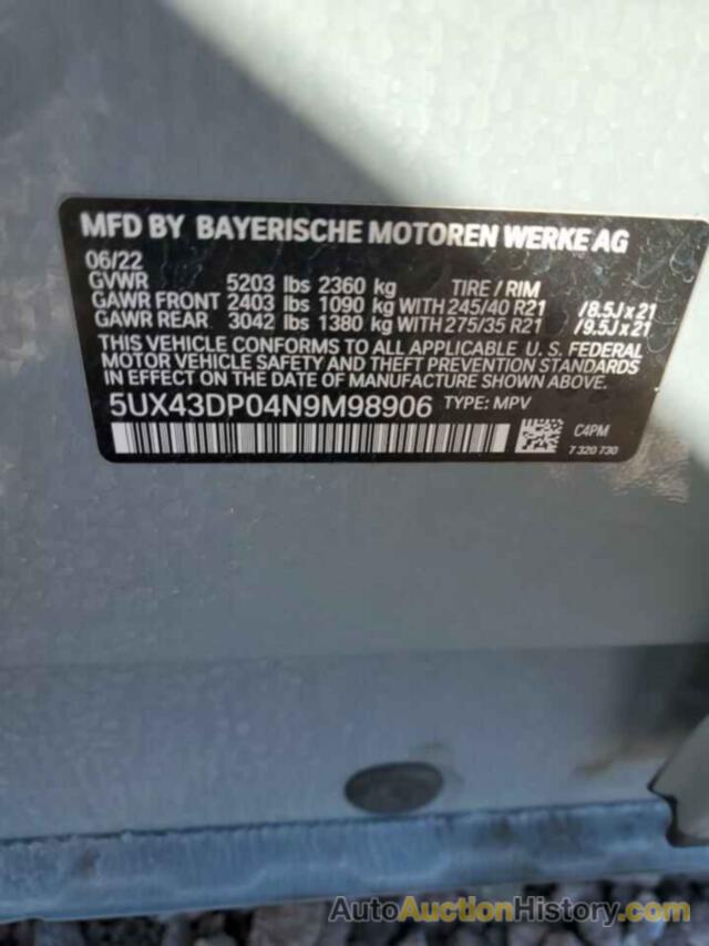 BMW X3 SDRIVE30I, 5UX43DP04N9M98906
