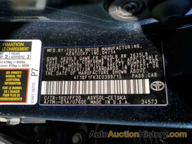 TOYOTA CAMRY L, 4T1BF1FK3EU399715