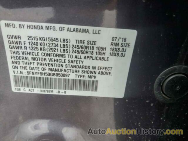 HONDA PILOT EXL, 5FNYF5H50GB050097