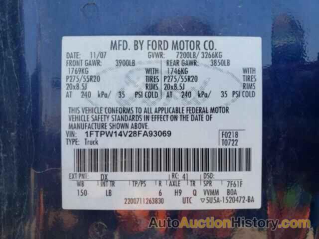 FORD F-150 SUPERCREW, 1FTPW14V28FA93069