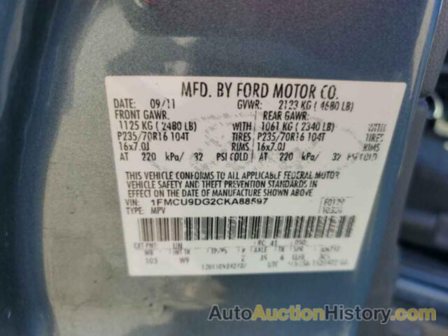 FORD ESCAPE XLT, 1FMCU9DG2CKA88597