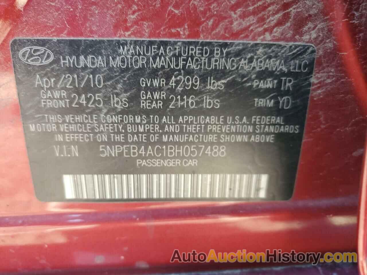 HYUNDAI SONATA GLS, 5NPEB4AC1BH057488