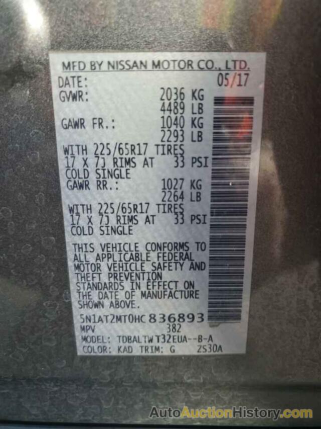 NISSAN ROGUE S, 5N1AT2MT0HC836893