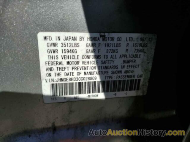 HONDA FIT, JHMGE8H33CC028809