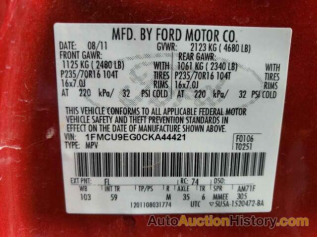 FORD ESCAPE LIMITED, 1FMCU9EG0CKA44421