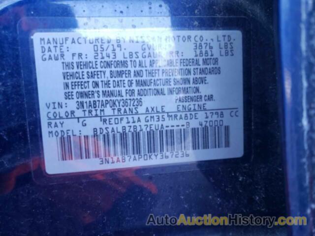 NISSAN SENTRA S, 3N1AB7AP0KY367236