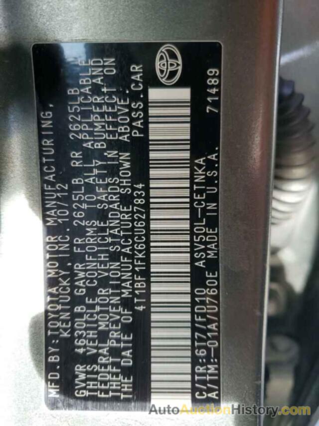 TOYOTA CAMRY BASE, 4T1BF1FK6CU627834