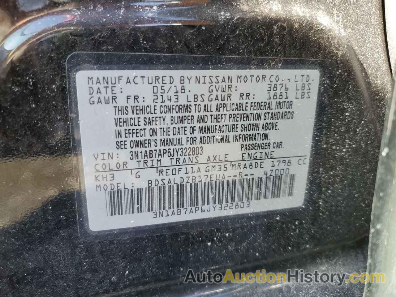 NISSAN SENTRA S, 3N1AB7AP6JY322803