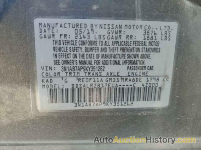 NISSAN SENTRA S, 3N1AB7AP9KY351262