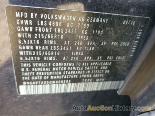 VOLKSWAGEN TIGUAN S, WVGAV7AX5GW600509