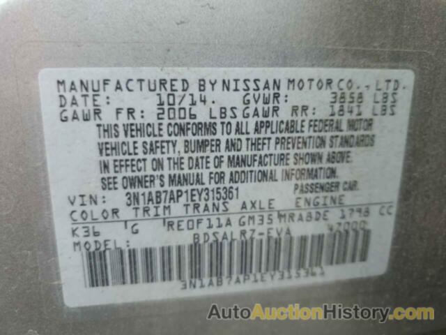 NISSAN SENTRA S, 3N1AB7AP1EY315361