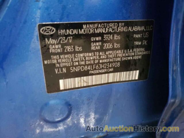 HYUNDAI ELANTRA SEL, 5NPD84LF6JH234908