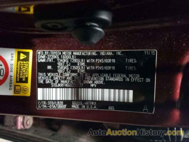 TOYOTA HIGHLANDER XLE, 5TDJKRFH6GS230777