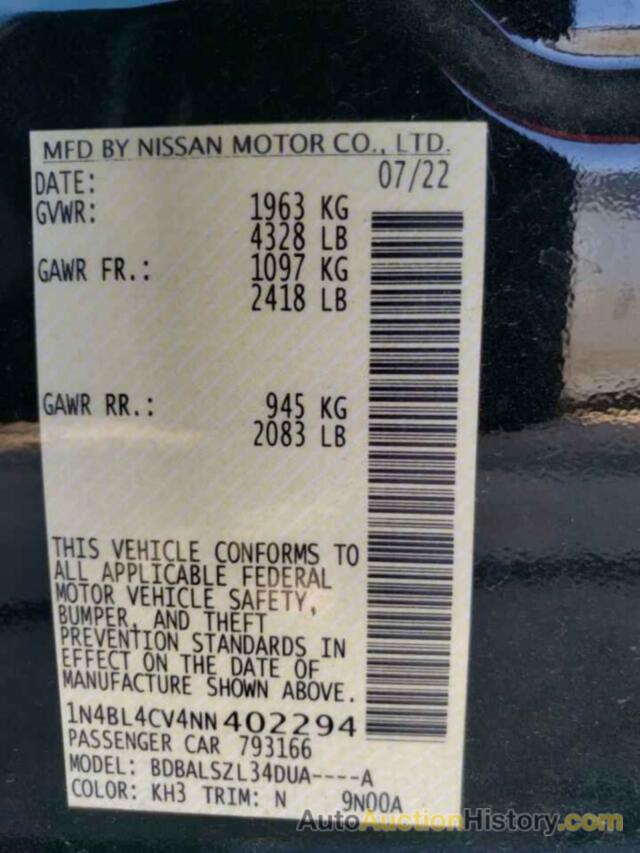 NISSAN ALTIMA SR, 1N4BL4CV4NN402294