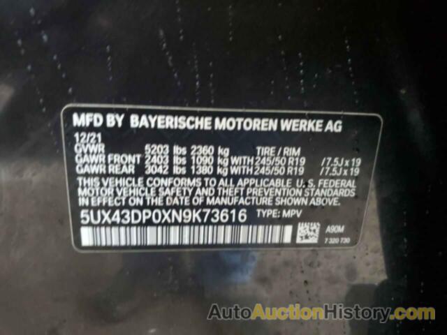 BMW X3 SDRIVE30I, 5UX43DP0XN9K73616