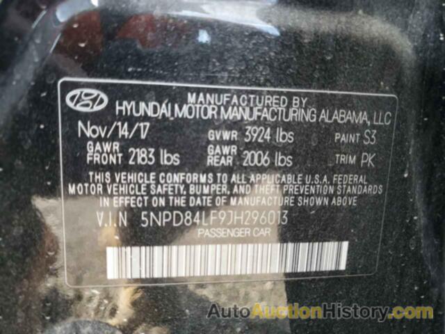 HYUNDAI ELANTRA SEL, 5NPD84LF9JH296013