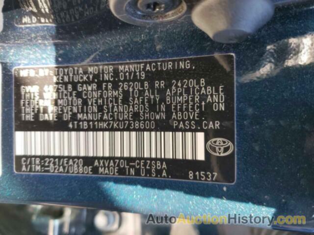 TOYOTA CAMRY L, 4T1B11HK7KU738600