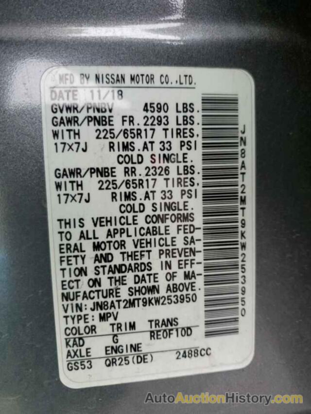 NISSAN ROGUE S, JN8AT2MT9KW253950