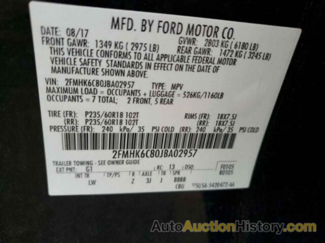 FORD FLEX SEL, 2FMHK6C80JBA02957