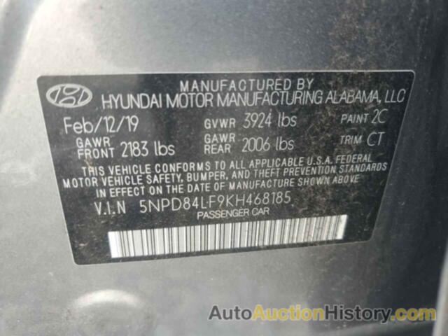 HYUNDAI ELANTRA SEL, 5NPD84LF9KH468185