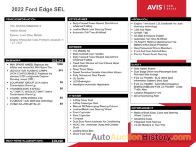 FORD EDGE SEL, 2FMPK4J96NBB03213