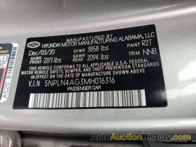 HYUNDAI ELANTRA SEL, 5NPLN4AG3MH016316