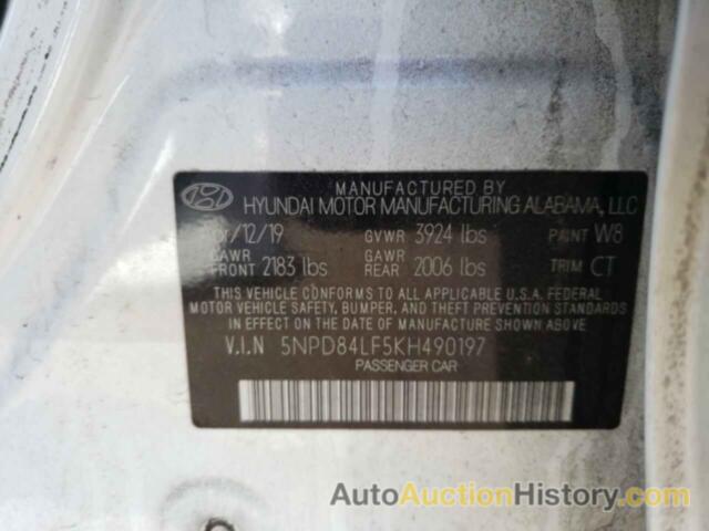 HYUNDAI ELANTRA SEL, 5NPD84LF5KH490197