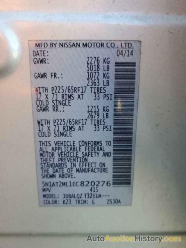 NISSAN ROGUE S, 5N1AT2ML1EC820276