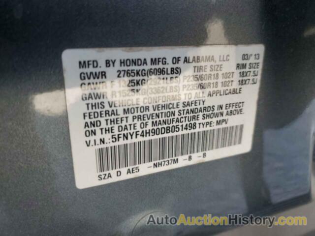 HONDA PILOT TOURING, 5FNYF4H90DB051498