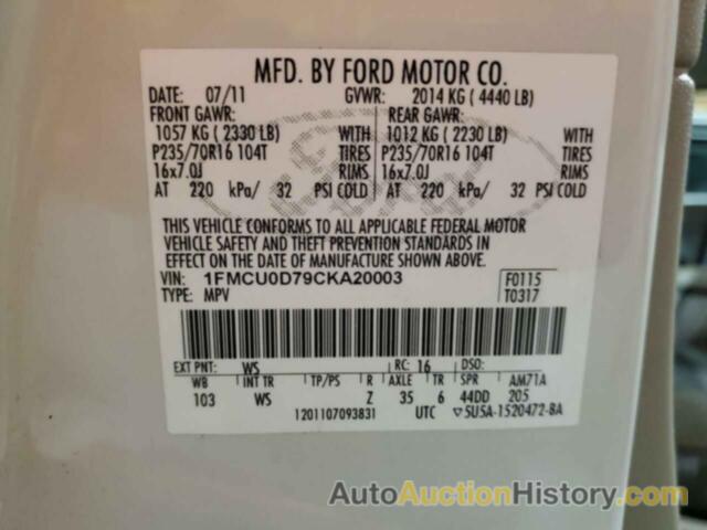 FORD ESCAPE XLT, 1FMCU0D79CKA20003
