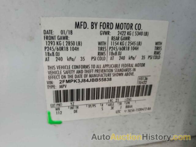 FORD EDGE SEL, 2FMPK3J84JBB55838